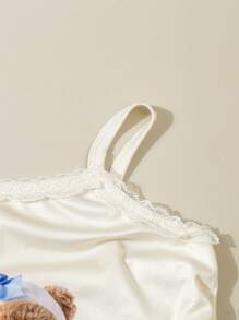 女童白色简约可爱熊印花背心和短裤两件套内衣 - 白色 - 查看 4