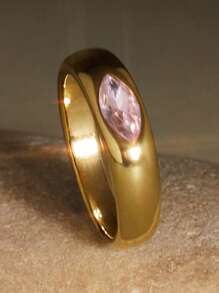 New Colorful Cubic Zirconia CZ Stone Crystal Ring For Women Stainless Steel Waterproof 18K Gold Plated Statement Eye Shape Rings Winter Gifts - Ring - View 3