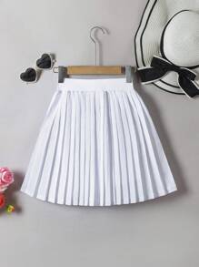 SHEIN Teens Girls' Simple Fashionable White Pleated Skirt With Bow Decor, Versatile All-Match Skirt For Everyday, Sports, School Wear In Summer