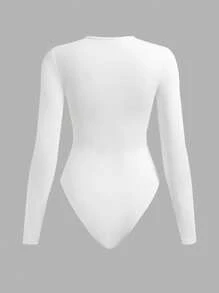 SHEIN BASICS Set de 2 bodys con cuello redondo de manga larga de punto de unicolor informal para mujer - Gris Claro - Ver 4