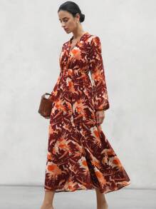 SHEIN Privé Tie-Dye Painting Print Long Sleeve Dress For Women Fall Cloth For Women - Multicolor - View 1