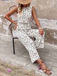 SHEIN LUNE 女士优雅度假豹纹露背无袖连体裤，抽绳腰带，休闲款 - 彩色 - 查看 5
