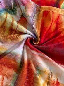 Soleia Summer For Women,Western Wear Women,Summer Tops,Crop Tops Women,Concert Women,Rave Festival,Cruise Attire Women,Birthday For Women,Going Out Tops,Vacation Woman,Tank Tops Women,Vacation Women's Colorful Tie Dye Floral Print Pleated Halter Backless Tank Top With Bowknot - Multicolor - View 9