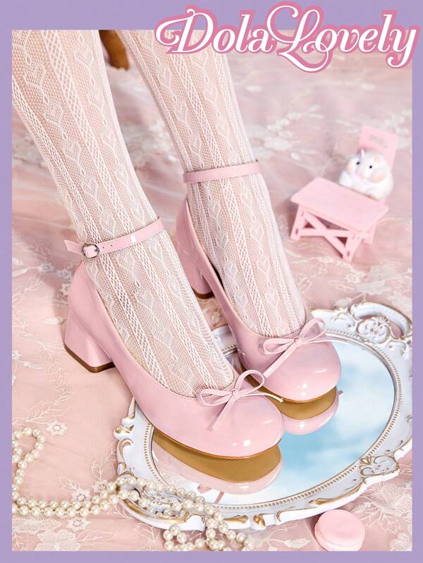 Dola Lovely Round Toe Bowknot Back Strap Chunky Heel Pumps, Stylish Ladies High Heels