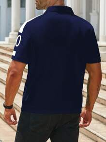 Manfinity Homme Camisa polo de manga corta con estampado de letra y gráfico para hombre de talla grande y casual