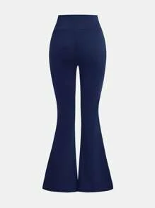 SHEIN Girlism Tween Girls High Waist Snug Fit Stretch Casual Versatile Pocket Decor Flare Sports Yoga Pants