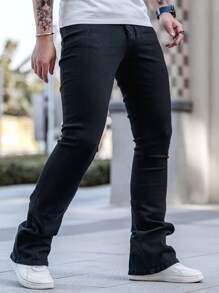 Manfinity EMRG Quần ống loe denim bó sát cho nam, giản dị và thời trang để mặc hàng ngày - màu đen - Xem 4