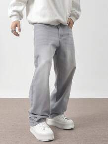 RONVEXI Pantalones largos casuales de unicolor con bolsillo, uso diario para hombre - Gris - Ver 5