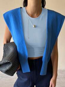 DAZY Women Short Sleeve Slim Fit Solid Color Basic Tee, Fashionable Summer - Baby Blue - View 4