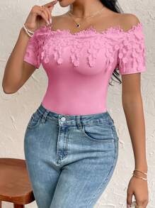 Firerie Body con encaje en los hombros para mujer, elegante para ropa de resort - Rosa - Ver 5