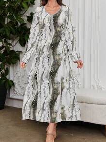 Al Najma 女士优雅保守花卉系带长裙，宽松阿拉伯风格