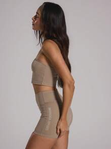 Cut Out Asymmetrical Neck Fitted Crop Top Musera Sport Active ,Padel, Tennis, Pickleball Gym Fitness - Brown - View 3