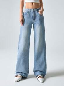 LYSMO Pantalones vaqueros para mujer de uso diario, de unicolor y diseño simple - Lavado ligero - Ver 5