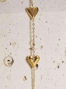 1pc Retro Minimalist Heart Chain Bracelet, Simple & Versatile For Daily Wear Valentines Winter Gifts - Gold - View 3