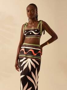 CAJUNI Damen Carioca Urlaubs Lässig Sommer Boho Tropischer Schmetterling Muster Träger Camisole