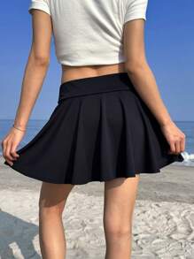 SHEIN EZwear 女士简约半身裙，适合夏季 - 藏蓝色 - 查看 2