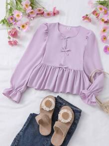 Tween Girl Striped Shirt, Casual & Versatile - Purple - View 1