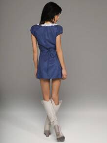 TRNVIE Neuer Frühlingsstil Vintage Französisch Damen V-Ausschnitt Spitzen Rüschen Polka Dot Muster Wickel Vorne Lässiges Straßen Mini Kleid