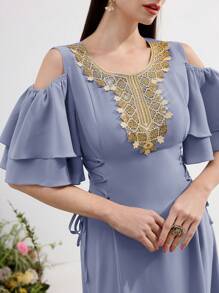 Al Najma Women's Turkish Abaya & Arabic Traditional Maxi Dress Kaftan Jalabiya Dress - Blue - View 1