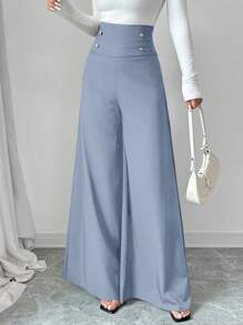Firerie Pantalones negros de tiro alto y pierna ancha para mujer que estilizan la figura, ideales para la oficina