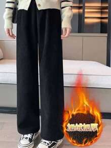 INAWLY Quần nỉ lót nhiệt màu đen cỡ lớn cho nữ mùa đông - màu đen - Xem 4