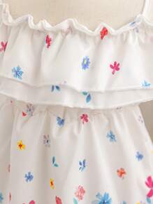 SHEIN Toddler Girls Floral Print Off Shoulder Ruffle Hem Spaghetti Strap Dress, Spring & Summer Spring Dresses For Baby Girls Baby Spring Dress Baby Dresses Fashionable