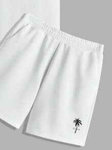Manfinity Homme Palm Tree & Coconut Tree Beach Tropical Print Men's White Regular Fit Tank Top And Shorts Set - White - View 4