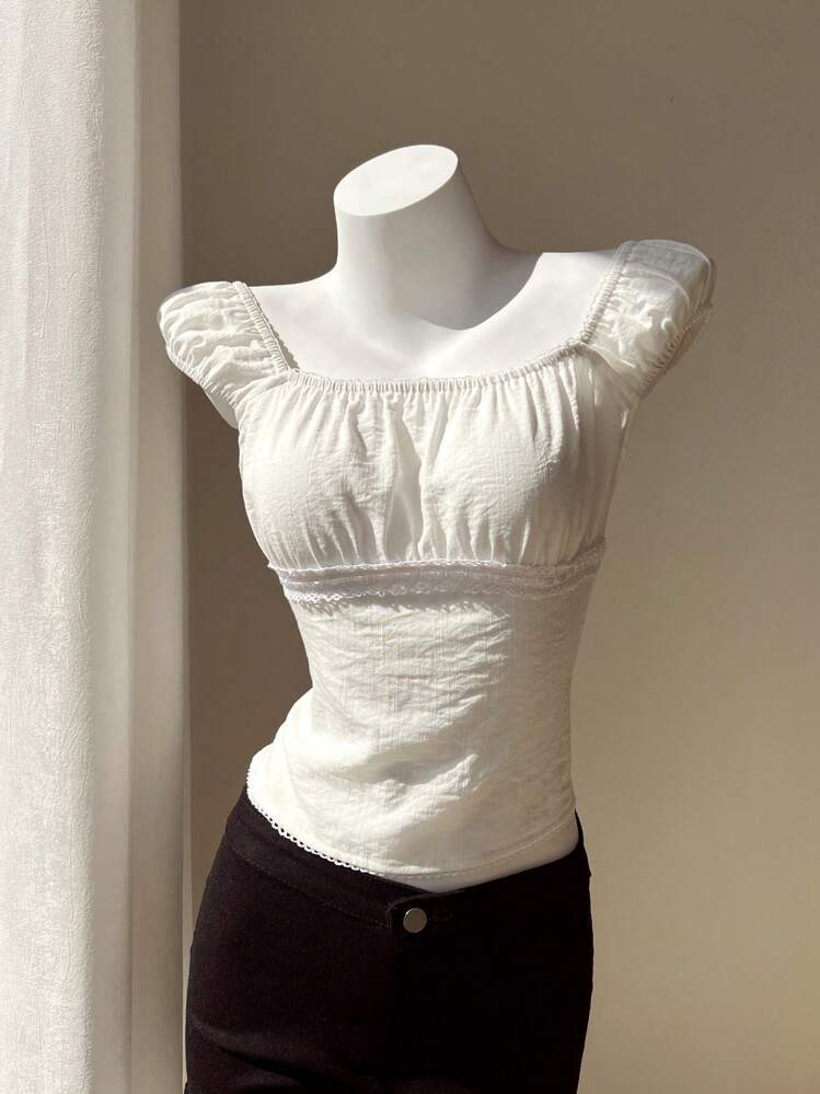 Elamini 無地 プリーツ フロント カジュアル 多様用途 ミニマリスト シャツ - ホワイト - 見る 4