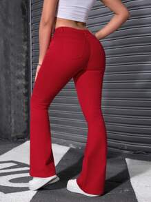 SHEIN Frenchy Casual Solid Color Slim-Fit Flared Leg Jeans