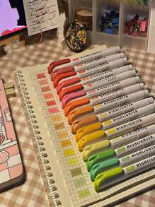 Double Headed Fluorescent Pen Retro Marker Pen Macaron Color Marker Pen Light Colored Student Key Hand Accounting Pen Back To School - Multicolor - View 10