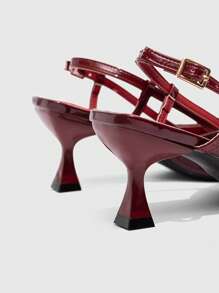 CUCCOO BIZCHIC Elegant Pointed Toe High Heel Plain Color Pumps For Christmas Valentine's Day - Burgundy - View 2