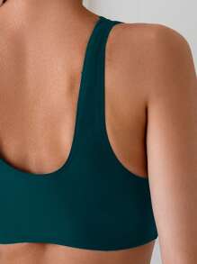 Women's Solid Color Arched Edge Sexy Bikini Swimwear Set, Summer Beach - Teal Blue - View 5