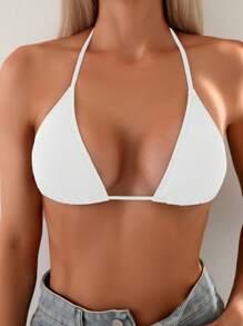 Swim Basics Women's Halter Neck Removable Padded Triangle Cup Bikini Top For Summer Beach Vacation - White - View 1