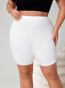 SHEIN CURVE+ Bộ 2 quần legging màu trơn thường ngày cỡ lớn cho nữ, thích hợp cho mùa hè - Đen và trắng - Xem 3