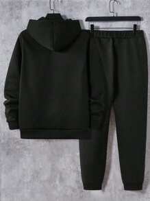 Manfinity VCAY 2 件男士字母印花套头连帽衫和裤子套装，休闲