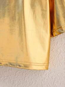 Sparklyn Tween Girls' Solid Metallic Crew Neck Short Sleeve Casual T-Shirt - Gold - View 4