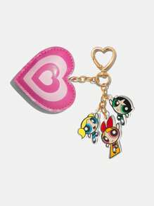 THE POWERPUFF GIRLS X SHEIN 时尚3D心形皮革钥匙扣，亚克力吊坠装饰配件，Y2K风格，情人节 - 彩色 - 查看 4