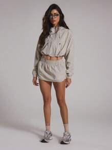 Musera Sport Cropped Zip Through Hooded Tech Jacket Sport, Active, Workout, Gym, Padel, Tennis, Pickleball Gym Fitness - Grey - View 5