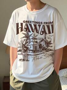 Tween Boy Casual Minimalist Letter Graphic Short Sleeve Round Neck T-Shirt, Suitable For Summer - White - View 1