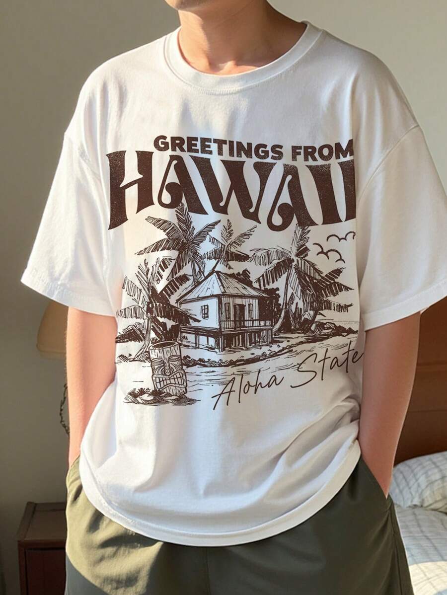 Tween Boy Casual Minimalist Letter Graphic Short Sleeve Round Neck T-Shirt, Suitable For Summer - White - View 1