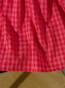 SHEIN Elladie kids 夏季年轻女孩格子泡泡袖休闲连衣裙