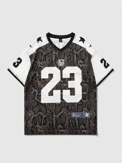 Prep Men's Jersey Snake Pattern Slogan Printed Short Sleeve T-Shirt, Suitable For Everyday Wear In Spring/Summer, Halloween