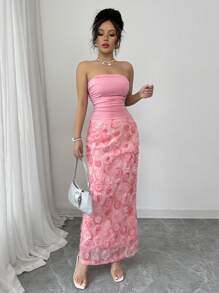 Elenzga Mini vestido feminino elegante com estampa de flor rosa sexy e amarrada - Rosa - Ver 6