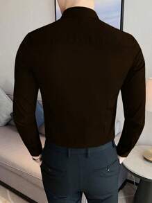 Manfinity Homme 女士纯色长袖单排扣休闲/工作衬衫 男士服装 男士衬衫 男士服装 男士衬衫 男士修身衬衫 男士服装 男士衬衫 男士长袖上衣 - 棕色 - 查看 2