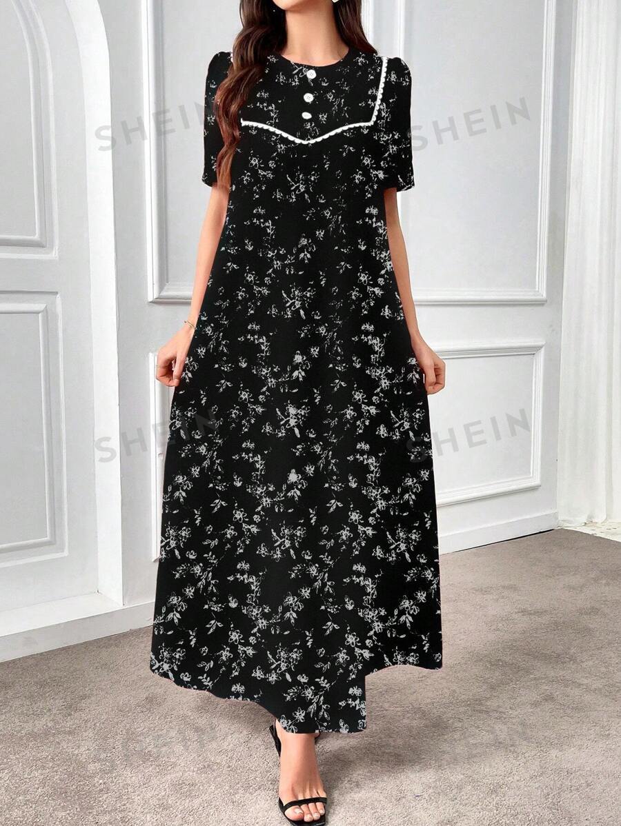 Al Najma Rochie elegantă de vară cu imprimeu floral și mânecă scurtă