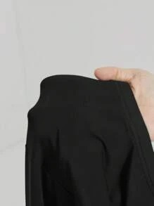 SHEIN Tall Women's Versatile Zipper Waist High Neck Slim Fit Bootleg Leggings, Black - Black - View 9