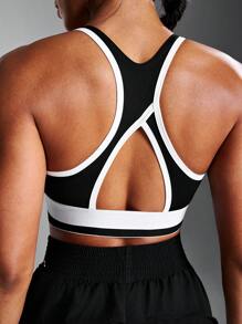 Powerista Women's Color Blocking Cutout Back Sports Bra - Black - View 2