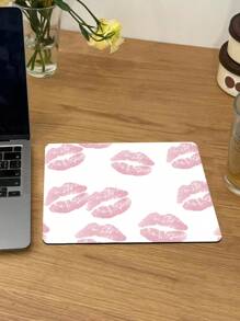 ROMWE Kawaii Fashionable Pink Lip Print Pattern White Base Anti-Slip Waterproof Thick Mouse Pad - Multicolor - View 6