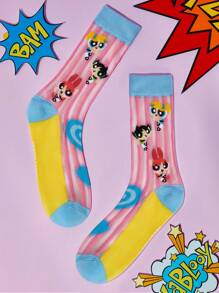 THE POWERPUFF GIRLS X SHEIN 2 双超薄卡通心形和波尔卡圆点图案性感女士袜子，透气柔软，适合春夏日常穿着 - 彩色 - 查看 7