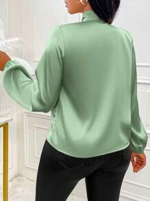 SOLERSUN Áo cánh màu mơ bóng bẩy và thanh lịch dành cho phụ nữ đi làm, công sở thường ngày, áo dài tay áo sơ mi mùa thu mùa thu đông lễ tạ ơn trở lại trường giáo viên - màu xanh lá - Xem 2